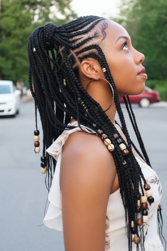 Braided Half Up Style With Holiday Beads