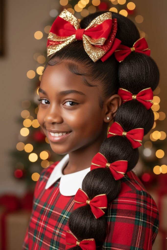 Bubble Ponytail With Festive Bow