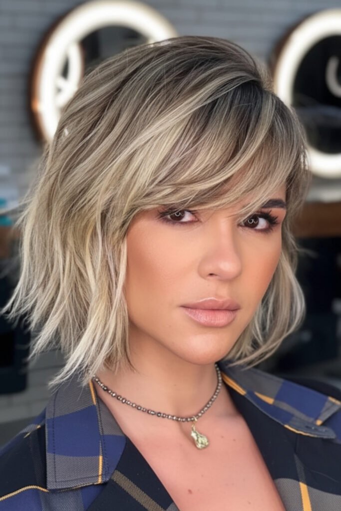 Choppy Layered Bob with Side Bangs
