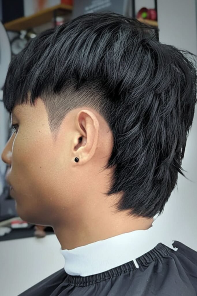 Choppy Shaggy Mullet Taper Fade