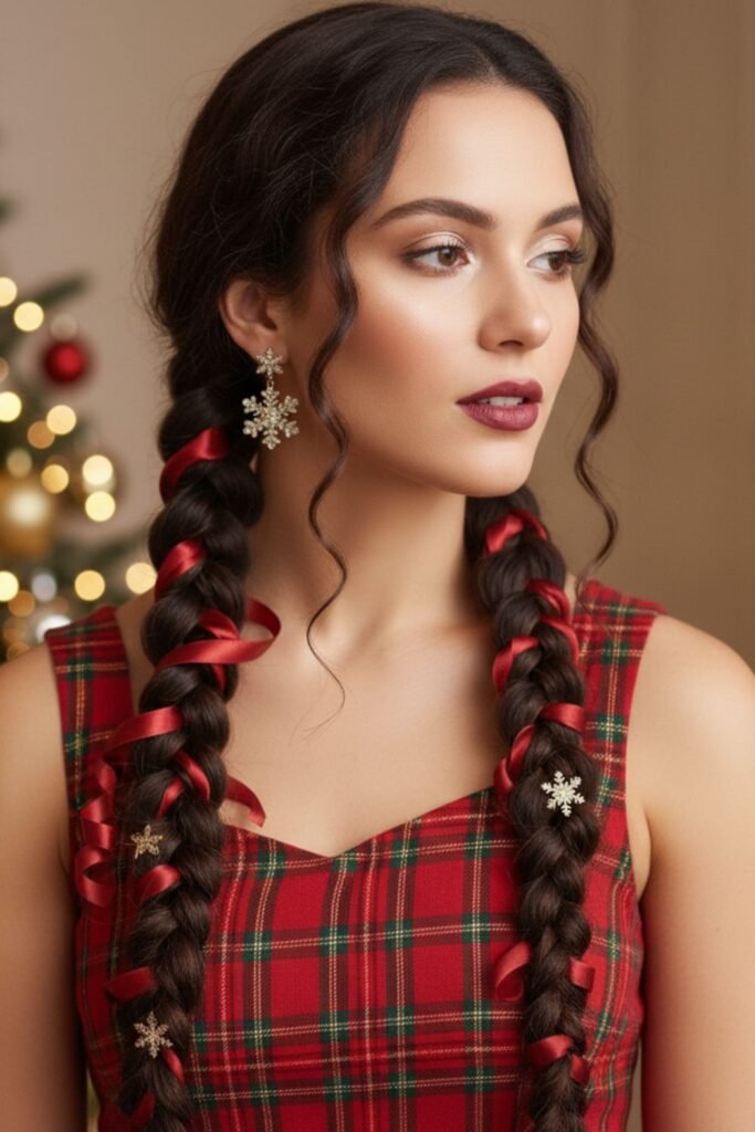 Christmas Ribbon French Braids