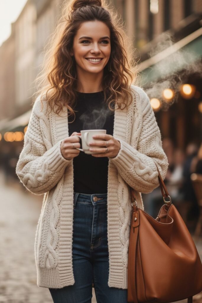 Chunky Knit Cardigan and High-Waisted Jeans
