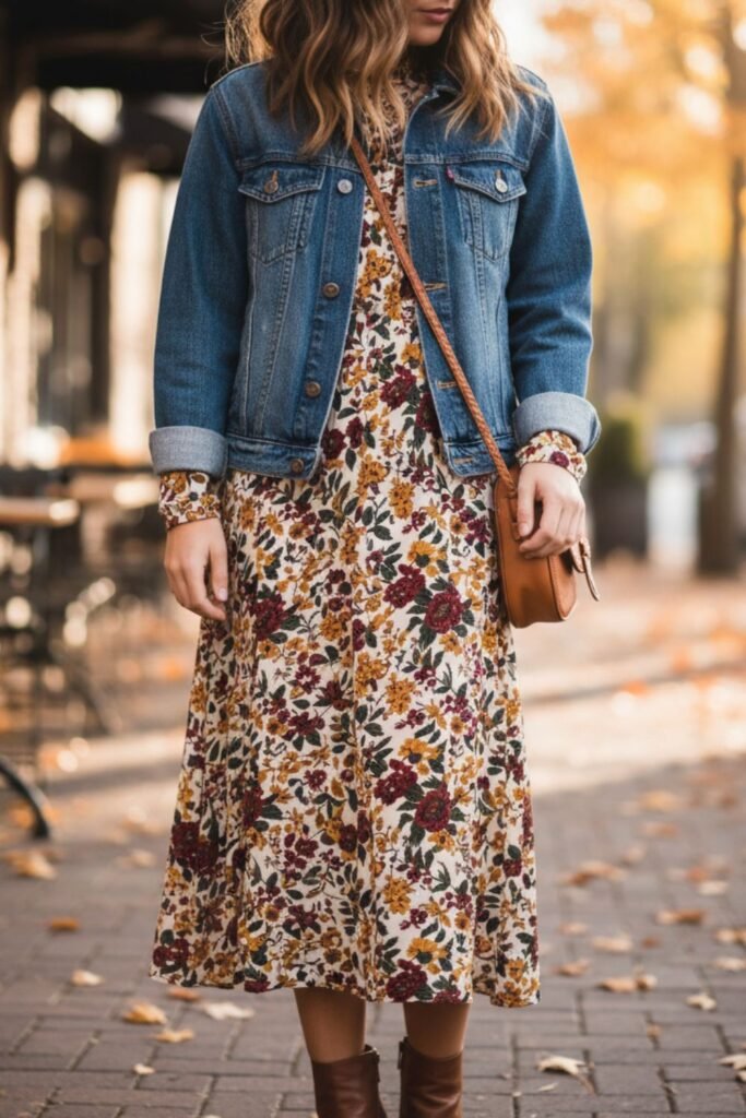 Denim Jacket and Floral Dress