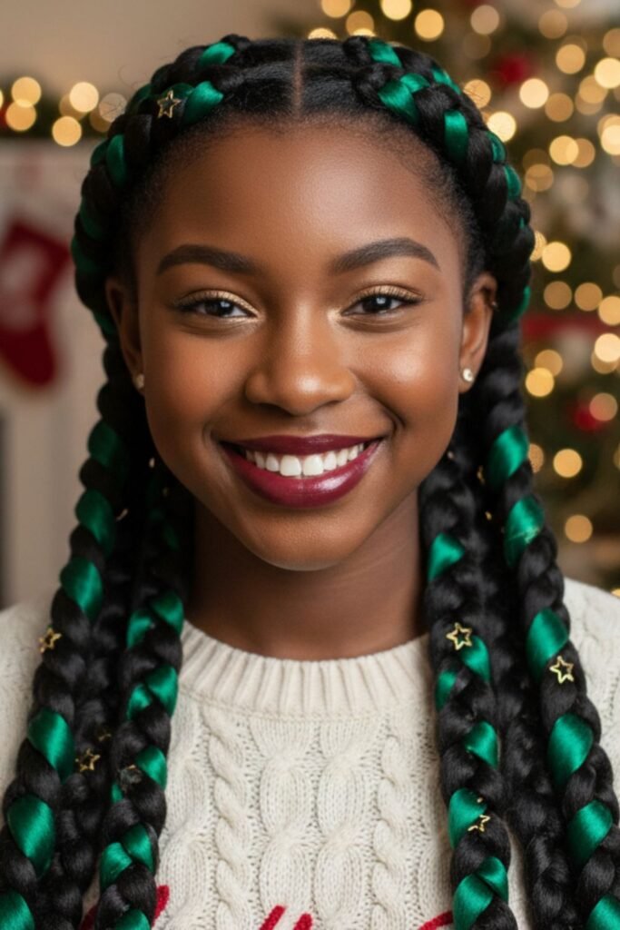 Double Dutch Braids with Holiday Ribbons