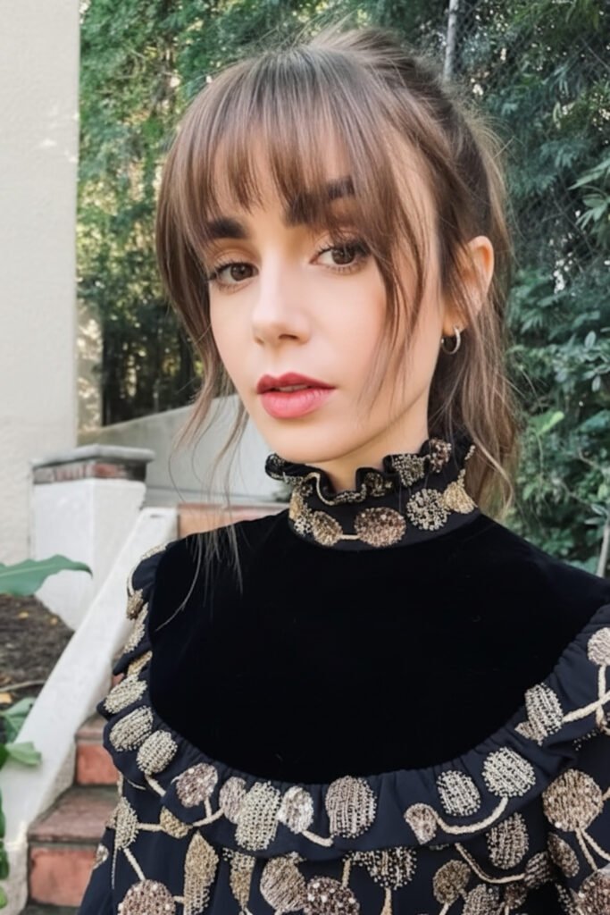 Elegant Low Bun With Curtain Bangs