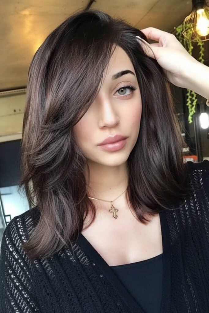 Feathered Medium-Length Hair with Side Bangs