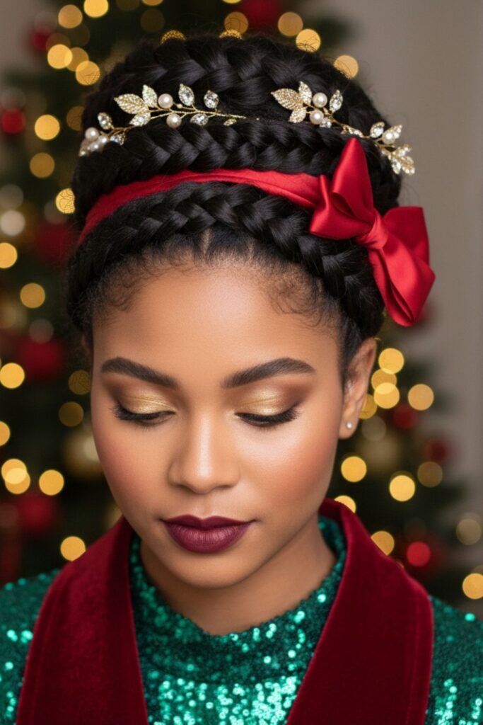 Festive Braided Bun with Gold Clips