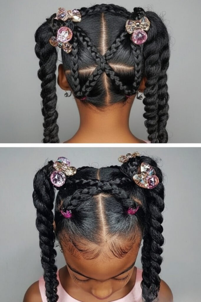 Festive Braided Pigtails With Sparkly Clips