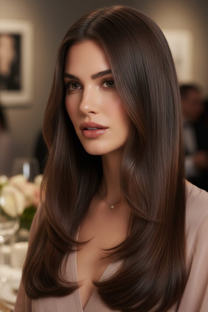 Glossy Straight Hair with Light Feathering