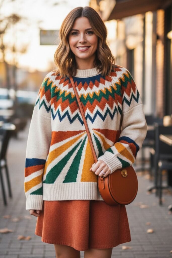Graphic Sweater and A-Line Skirt