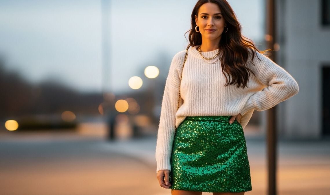 Green Sequin Skirt Outfit