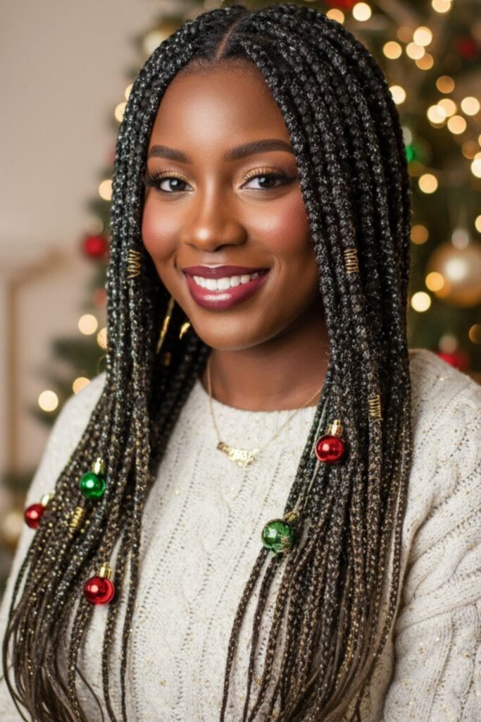 Holiday Feed In Braids with Glitter Gel