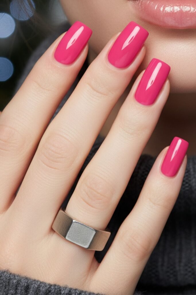 Hot Pink Square Nails
