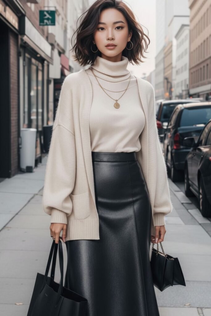Layered Turtleneck and Midi Skirt