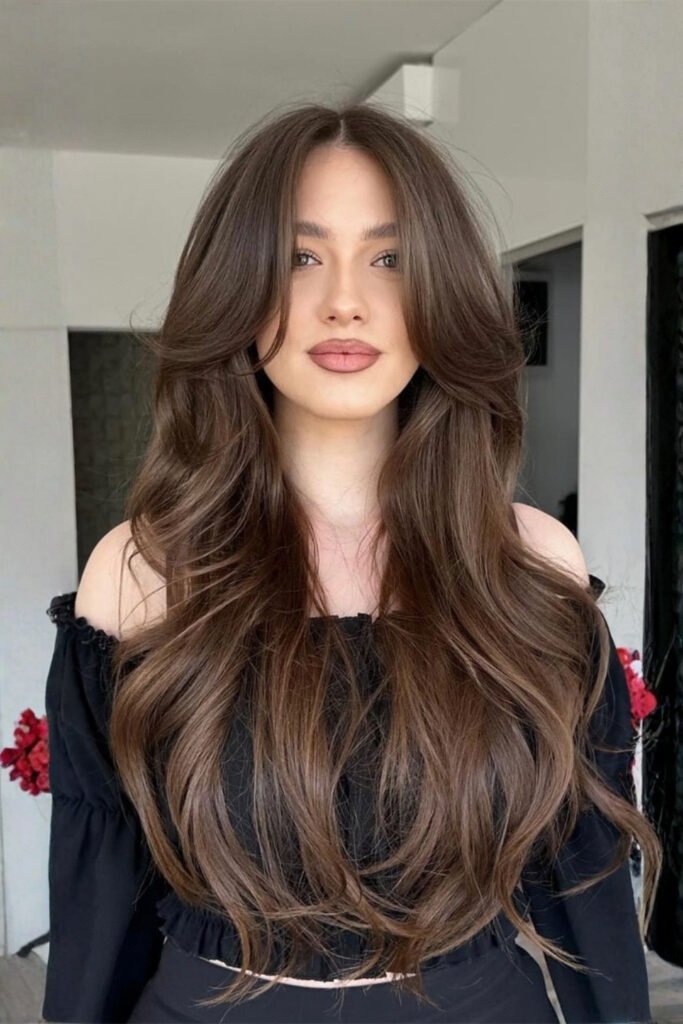 Long Layered Hair with Curtain Bangs