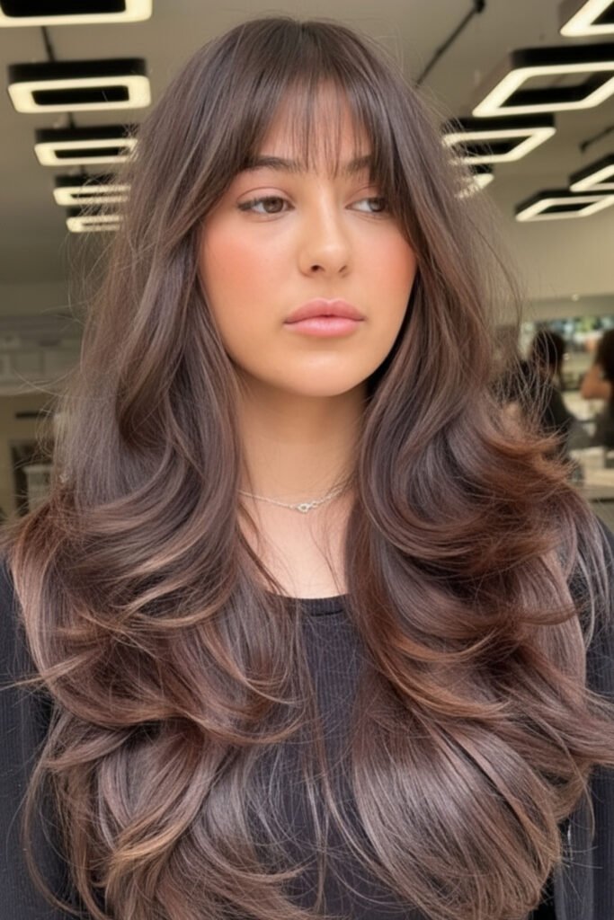 Long Layered Hair with Wispy Bangs