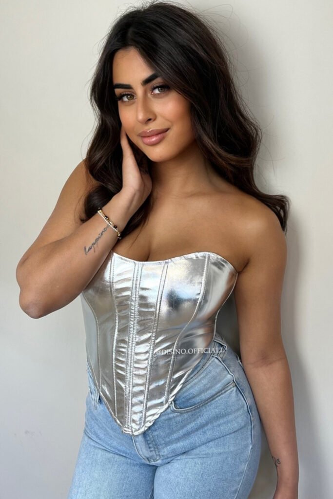 Metallic Leather Corset & Distressed Denim Shorts