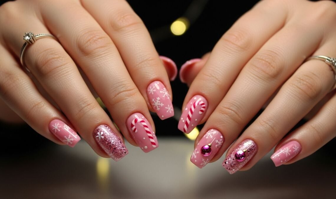 Pink Christmas Nails