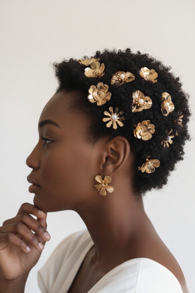 Puff Hairstyle With Sparkly Holiday Hair Clips