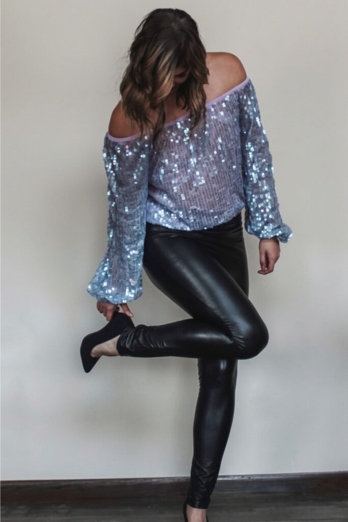 Sequin Western Shirt & Leather Leggings