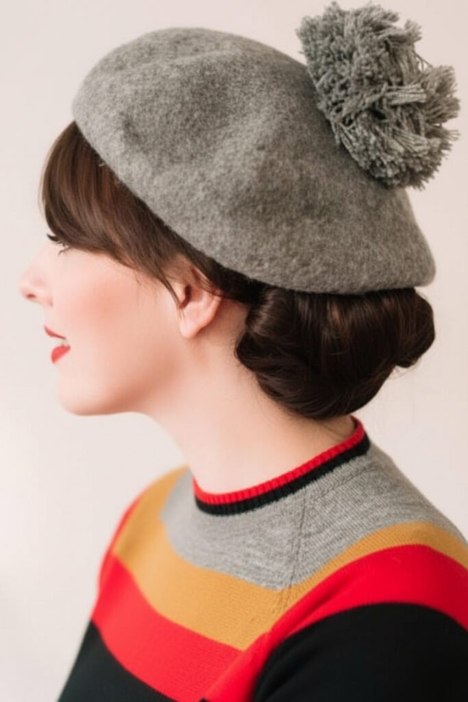 Side Bun with Wool Felt Beret