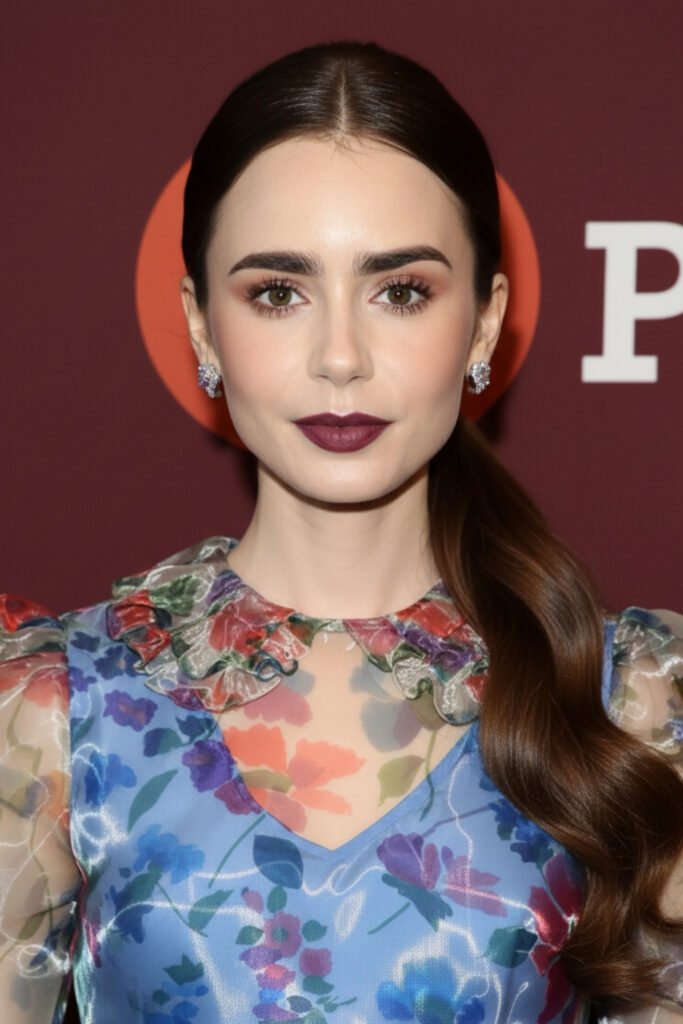 Sleek Low Ponytail With Smooth Curls at Ends