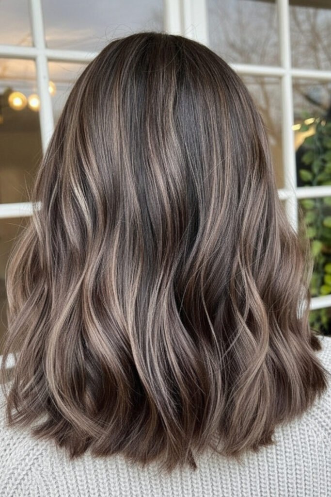 Subtle Ash Brown Highlights on Dark Brunette Hair