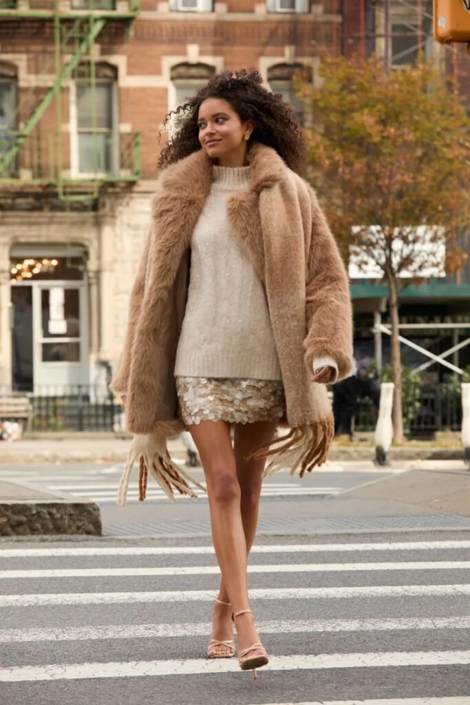 The Sequin Sweater & Faux Fur Party Look