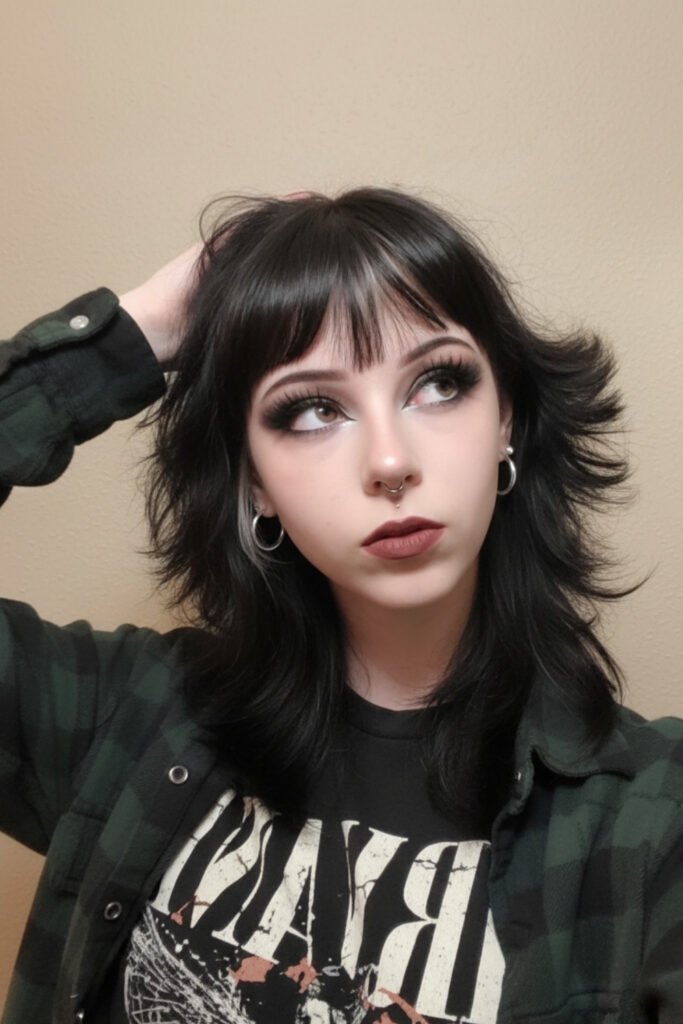 90s Grunge Makeup and Hair with Messy Bangs