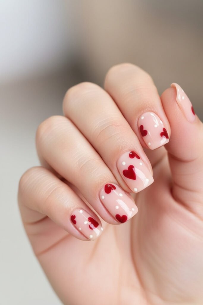 Blush Heart Square Valentine Nails