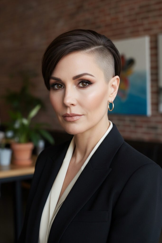 Side Shaved Undercut Pixie with Sleek Top