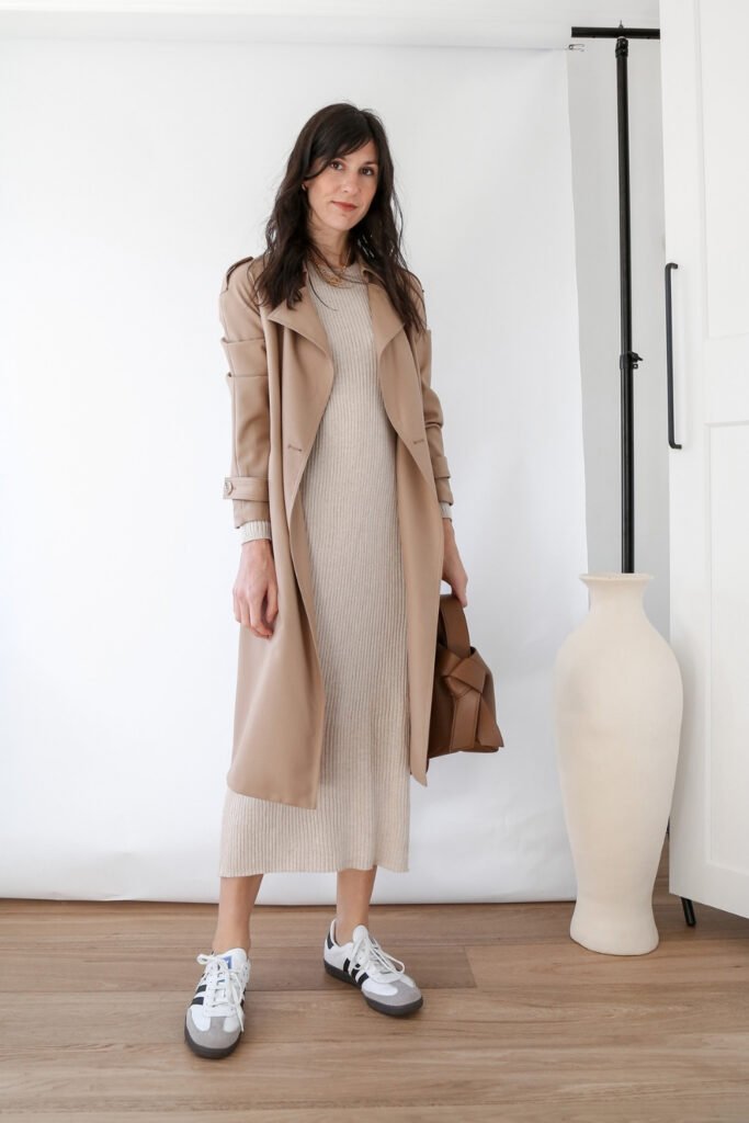 Classic Trench Coat & Knit Dress