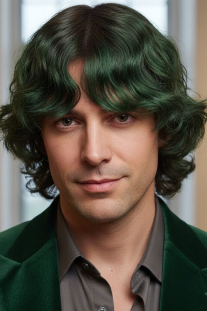 Classy And Wavy Green Bangs