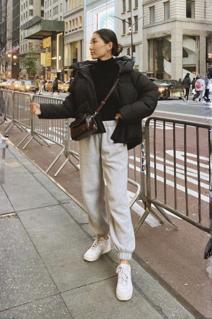 Cropped Puffer Jacket & Knit Joggers