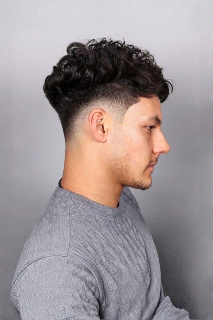 Curly Top with Clean Taper Fade Haircut