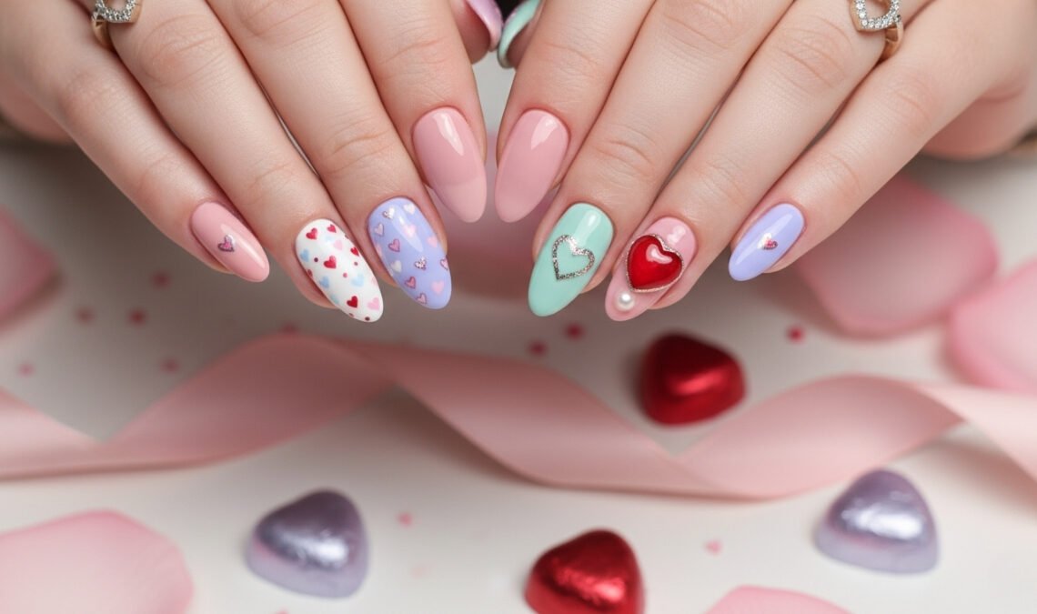 Cute Heart Nails for Valentine