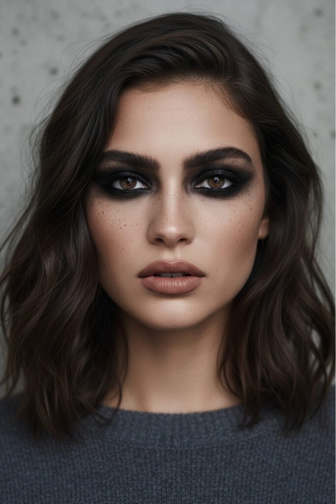 Heavy Smudged Eyeliner & Nude Lips