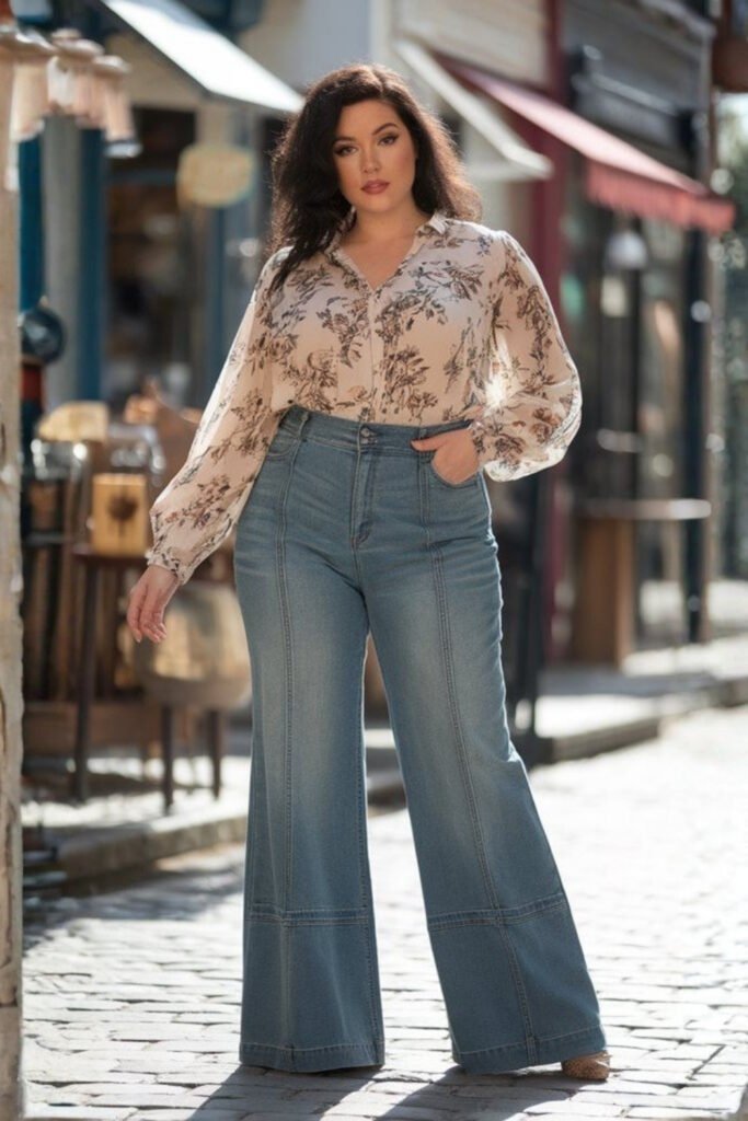 High-Waisted Jeans with a Chic Blouse