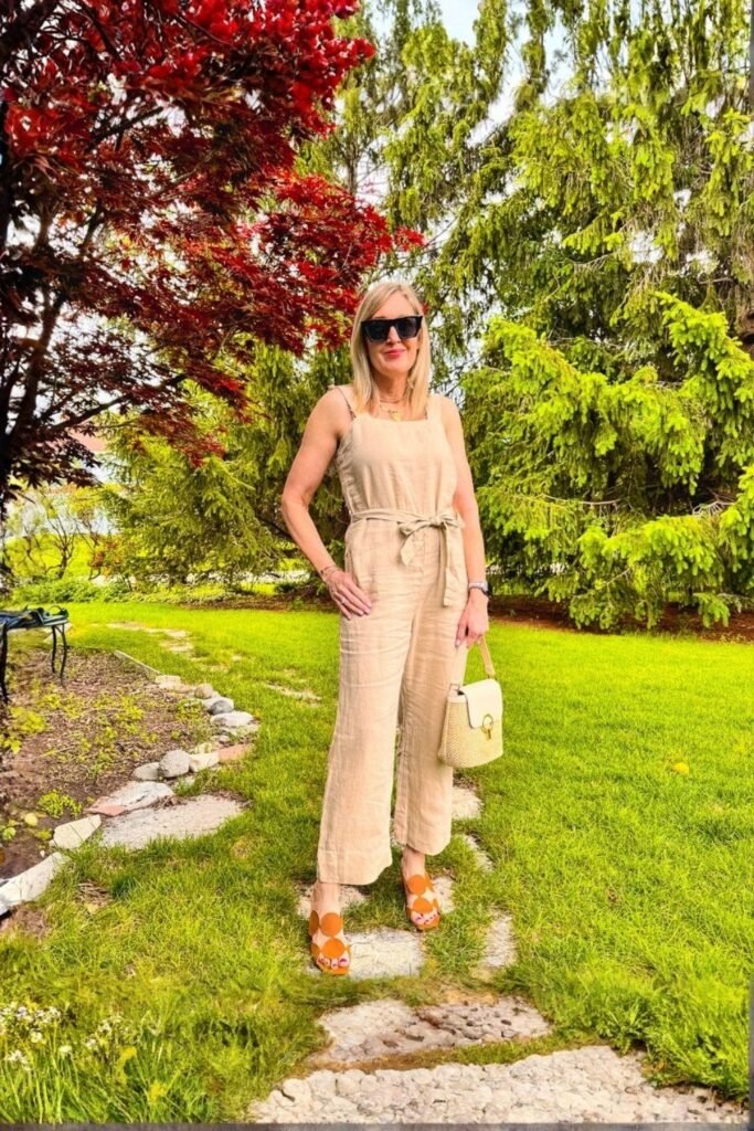 Linen Jumpsuit with Woven Sandals