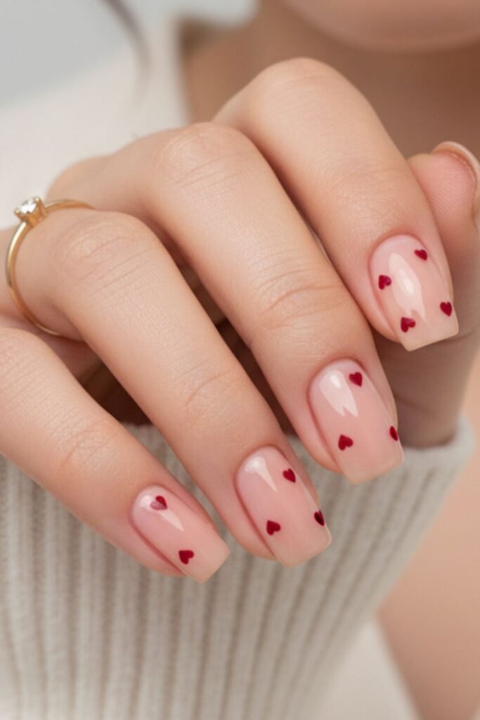 Nude Base With Red Micro Hearts