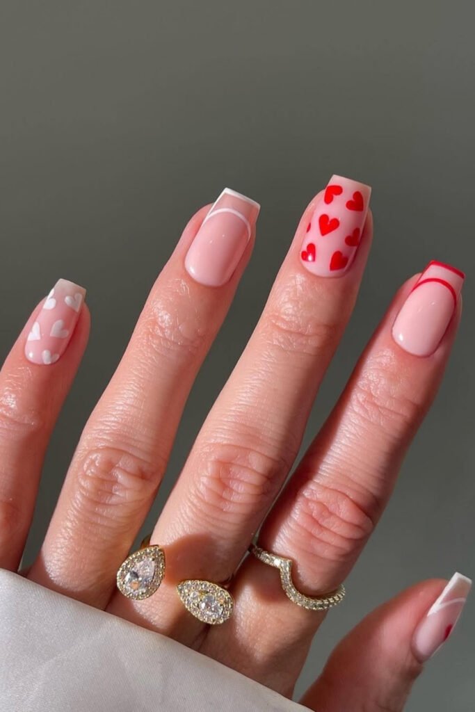 Nude Pink With Red Heart Accents