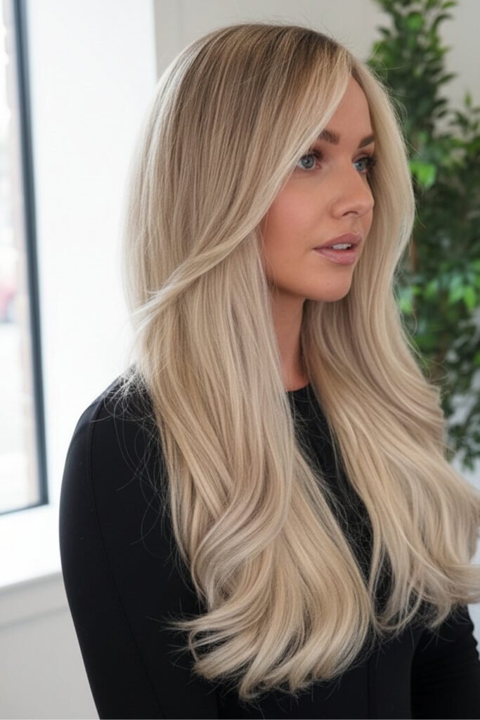 bright creamy blonde hair with root smudge