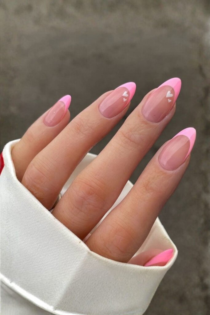 Pink French Tips With Tiny Hearts