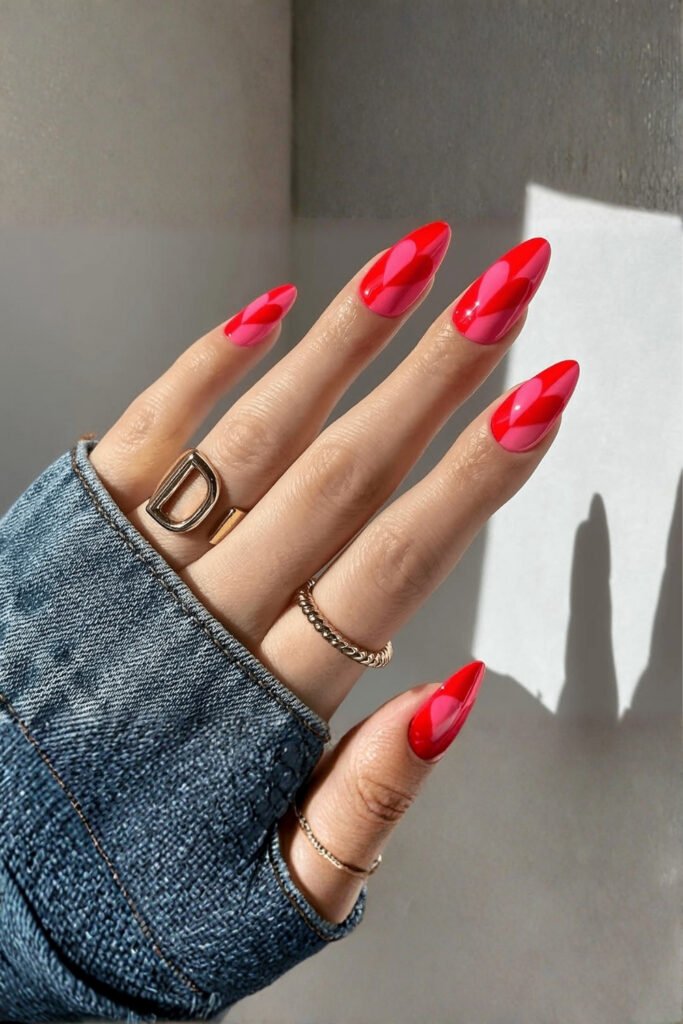 Pink and Red Love Mix Nails