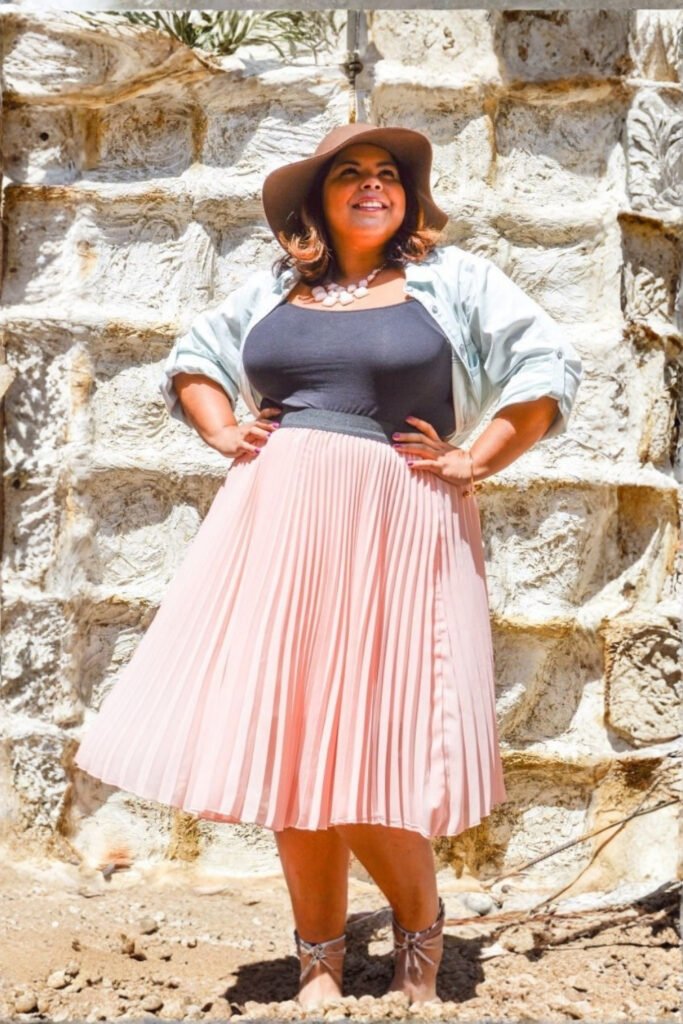 Pleated Midi Skirt with a Fitted Knit Top