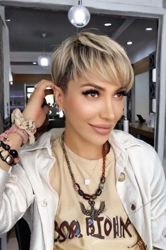 Short Undercut Pixie with Feathered Side Bangs