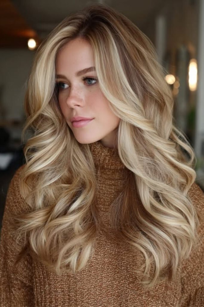 Soft Gold and Cream Highlighted Waves