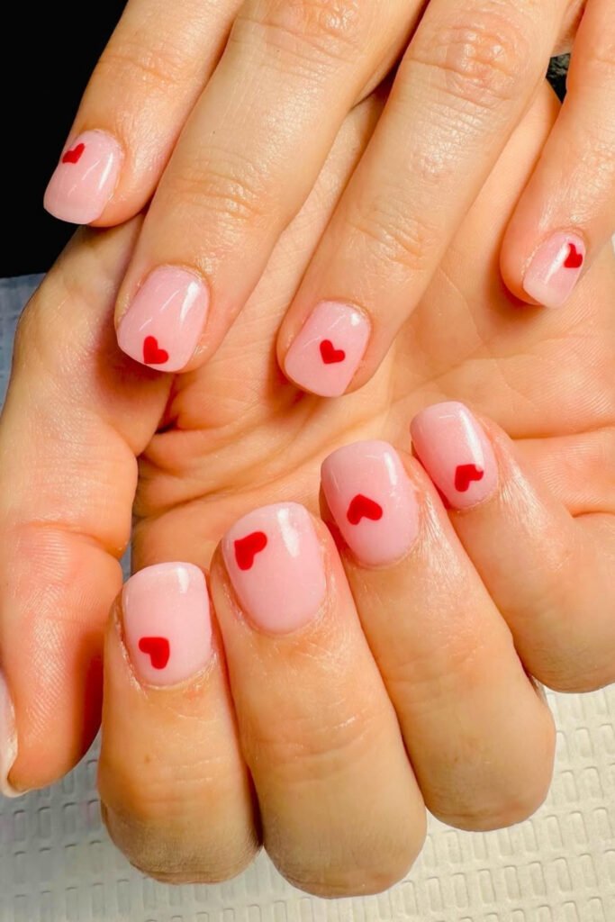 Soft Pink With Red Heart Details