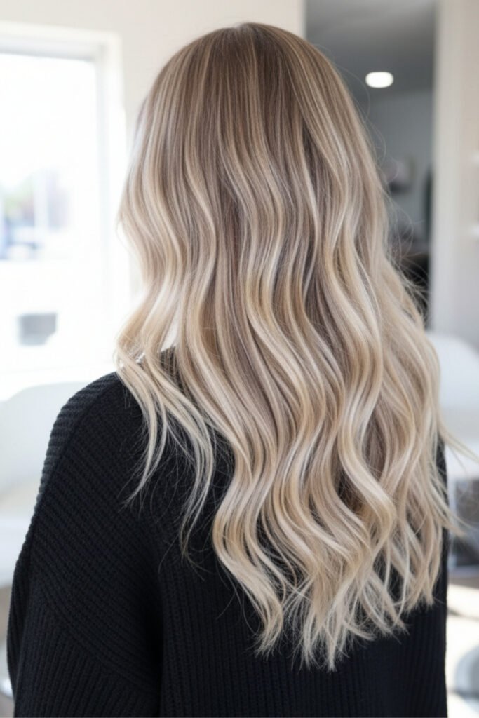 bright creamy blonde hair with soft vanilla balayage