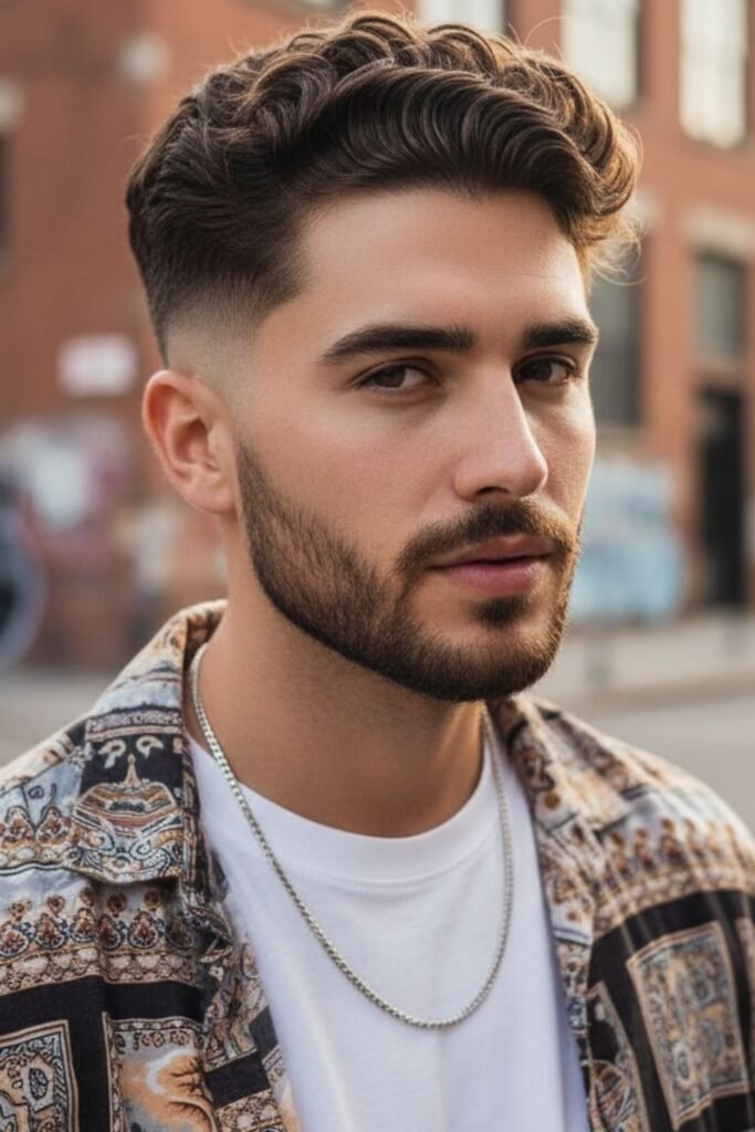 Wavy Taper Fade Haircut with Undercut Detail
